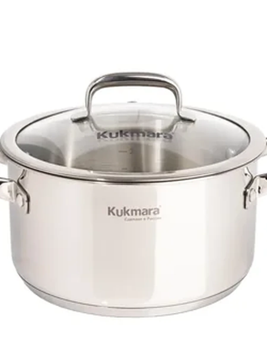 Кастрюля Kukmara из нержавеющей стали 3 л со стеклянной крышкой, линия Leon