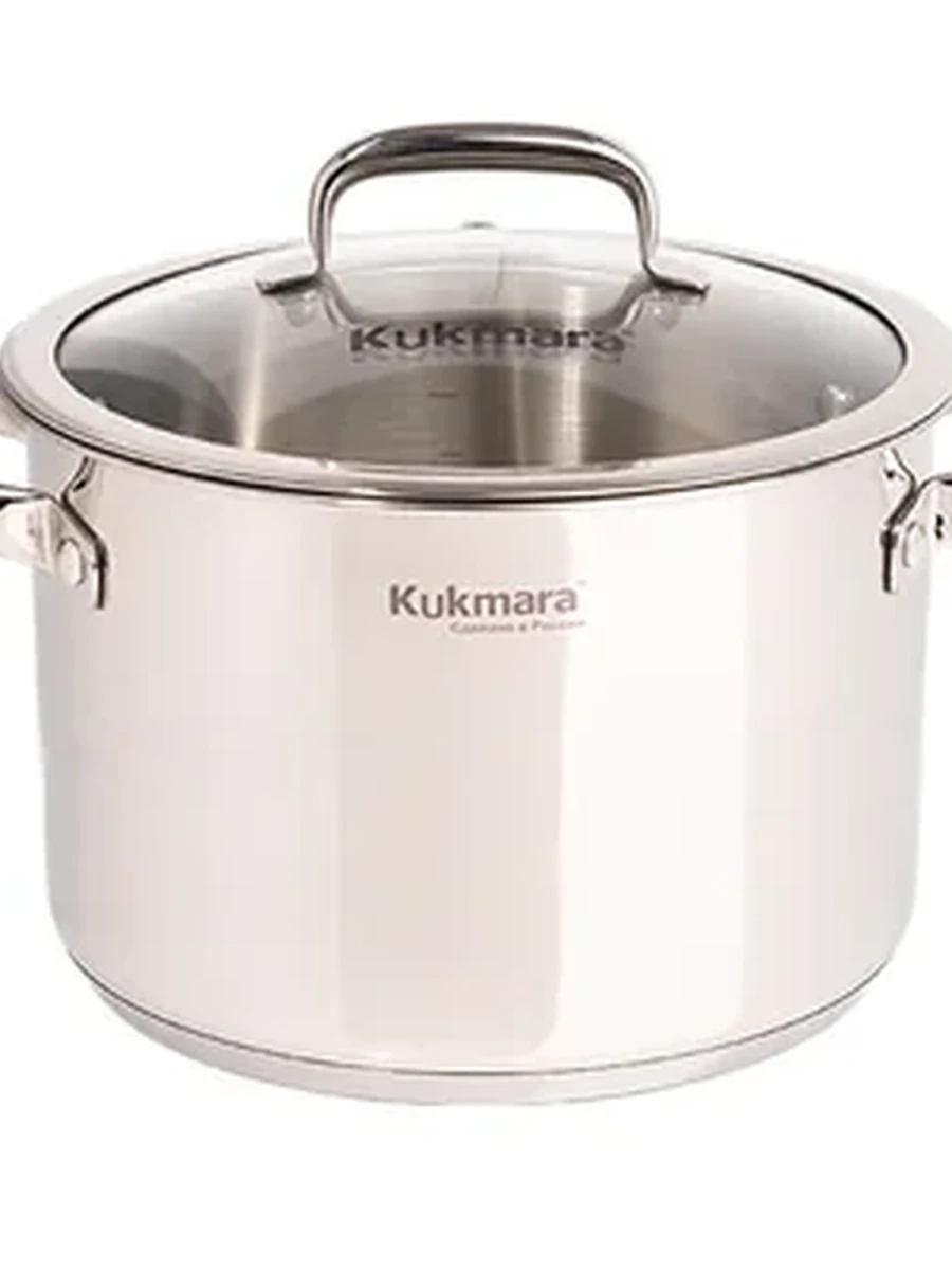 Кастрюля Kukmara из нержавеющей стали 10 л со стеклянной крышкой, линия Leon
