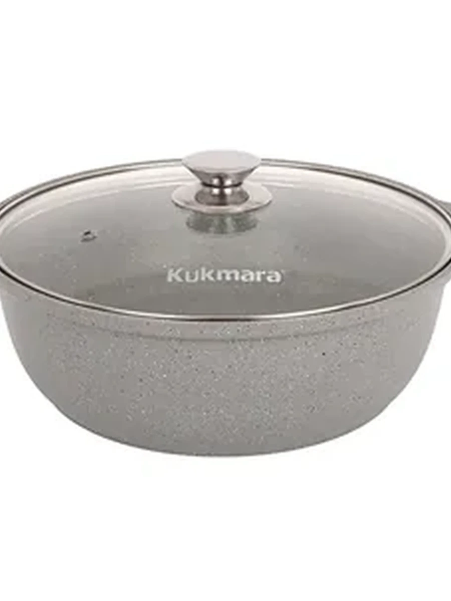 Жаровня Kukmara 3 л с антипригарным покрытием (Светлый мрамор) со стеклянной крышкой