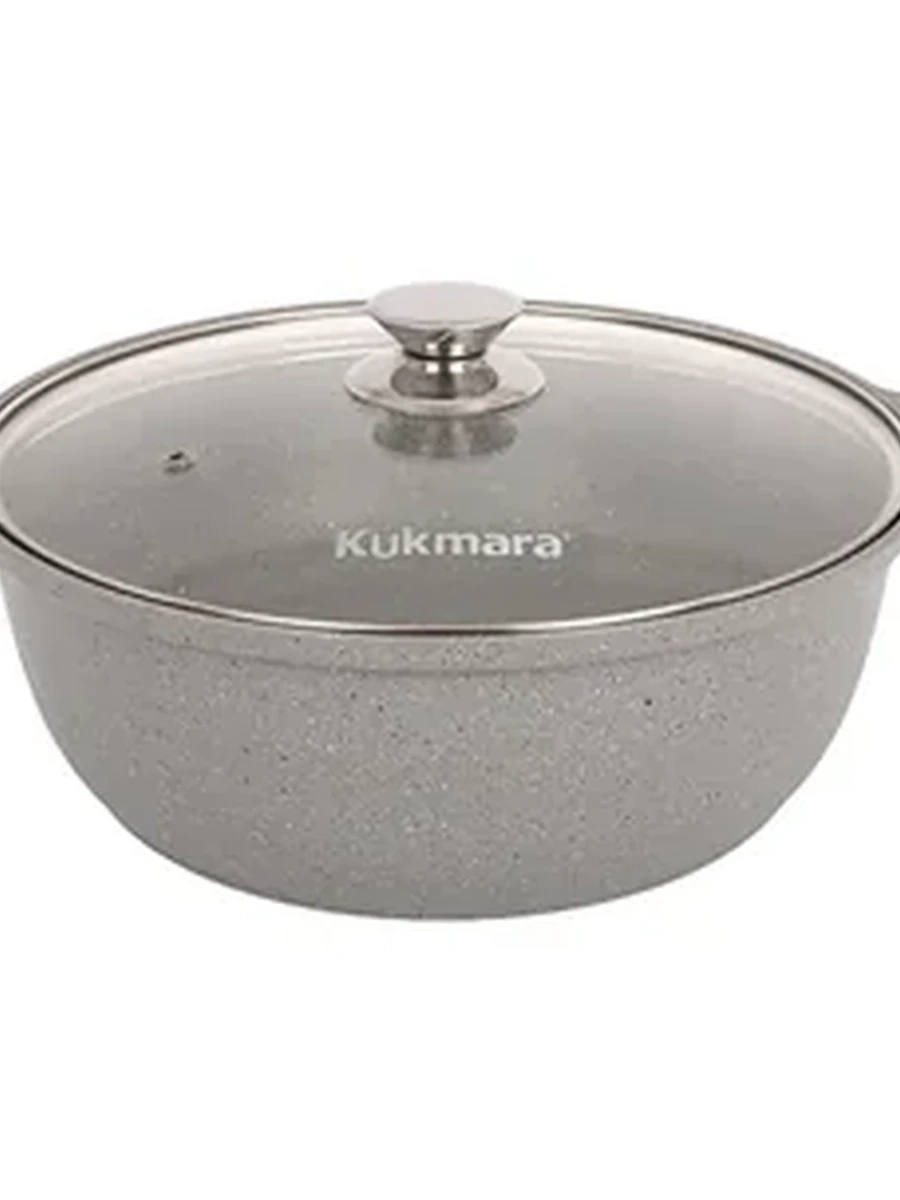 Кастрюля-жаровня Kukmara 4 л с антипригарным покрытием (Светлый мрамор) со стеклянной крышкой