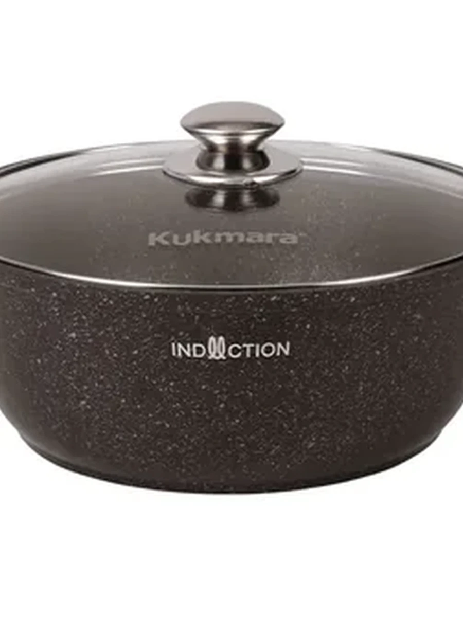 Кастрюля-жаровня Kukmara 4 л со стеклянной крышкой, АП (Кофейный мрамор), линия Marble Induction