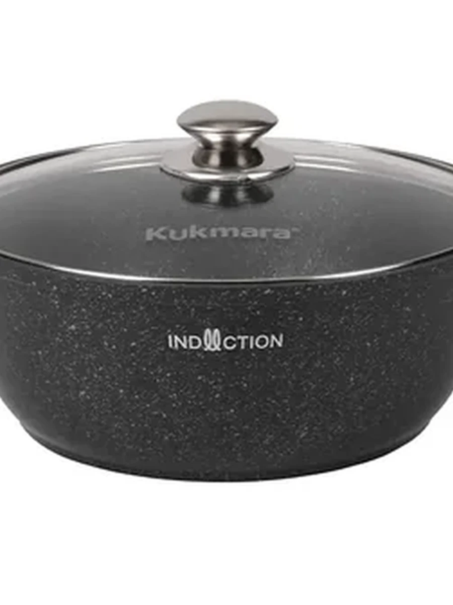 Кастрюля-жаровня Kukmara 4 л со стеклянной крышкой, АП (Темный мрамор), линия Marble Induction