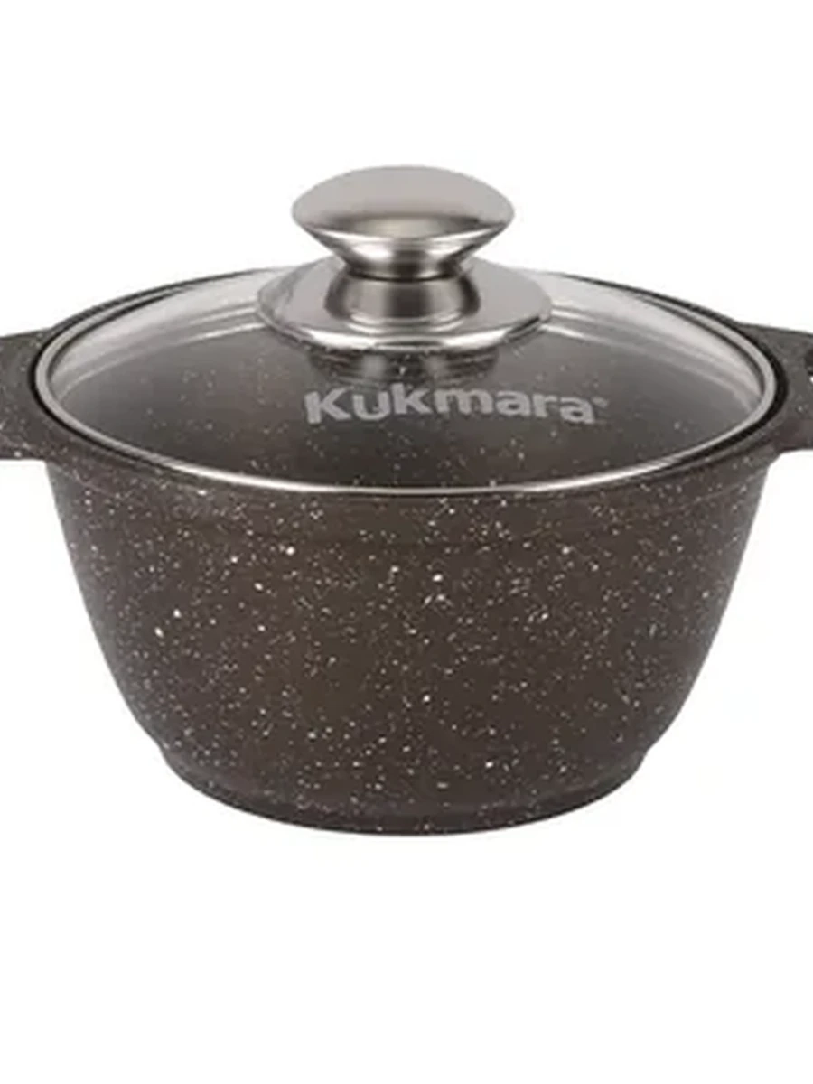 Кастрюля Kukmara 1л с антипригарным покрытием (кофейный мрамор) со стеклянной крышкой