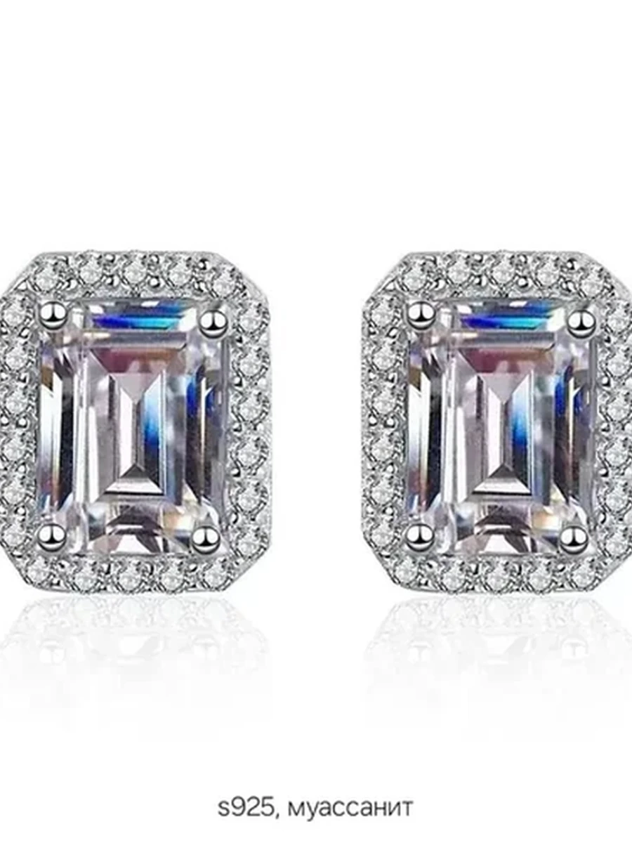 Серебряные серьги-пусеты S925 с муассанитом, изумрудная огранка, элегантные женские ювелирные украшения