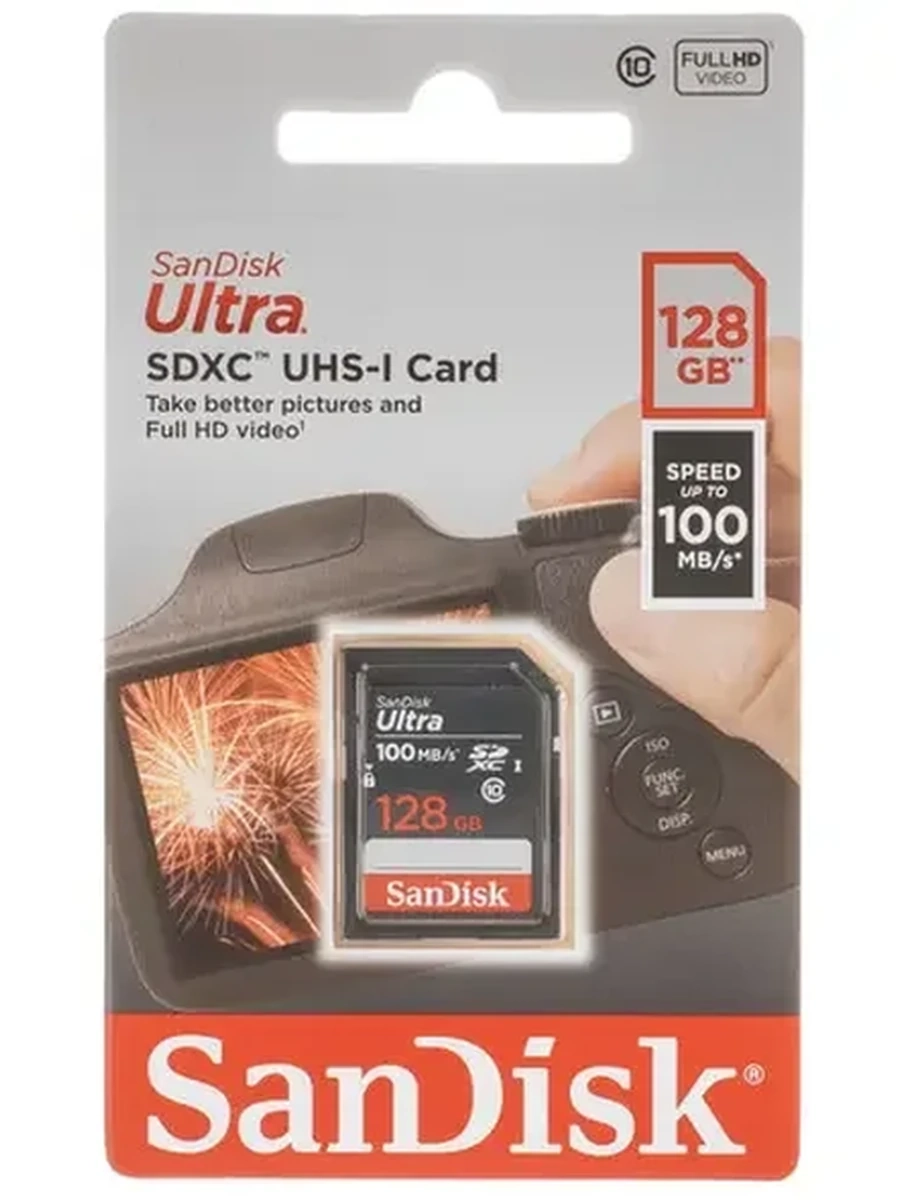 Карта памяти Sandisk Ultra [SDXC, C10, 128 Gb, 100 Mb/s]