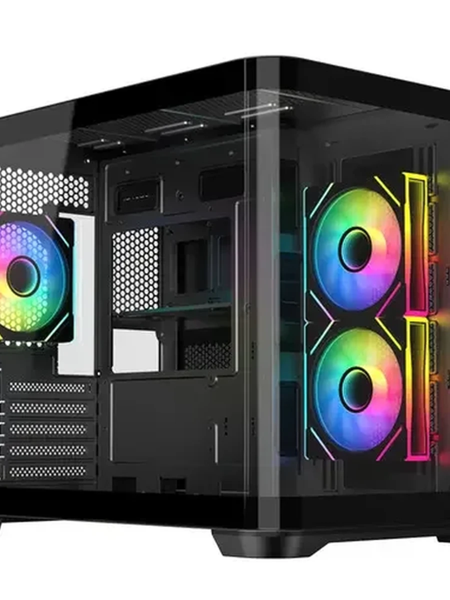Корпус ARDOR GAMING Crystal CGM Minicase Black, 3*120 ARGB, USB 3.2*2, USB Type-C, 0.6 мм, 2 screw, Glass front, без БП