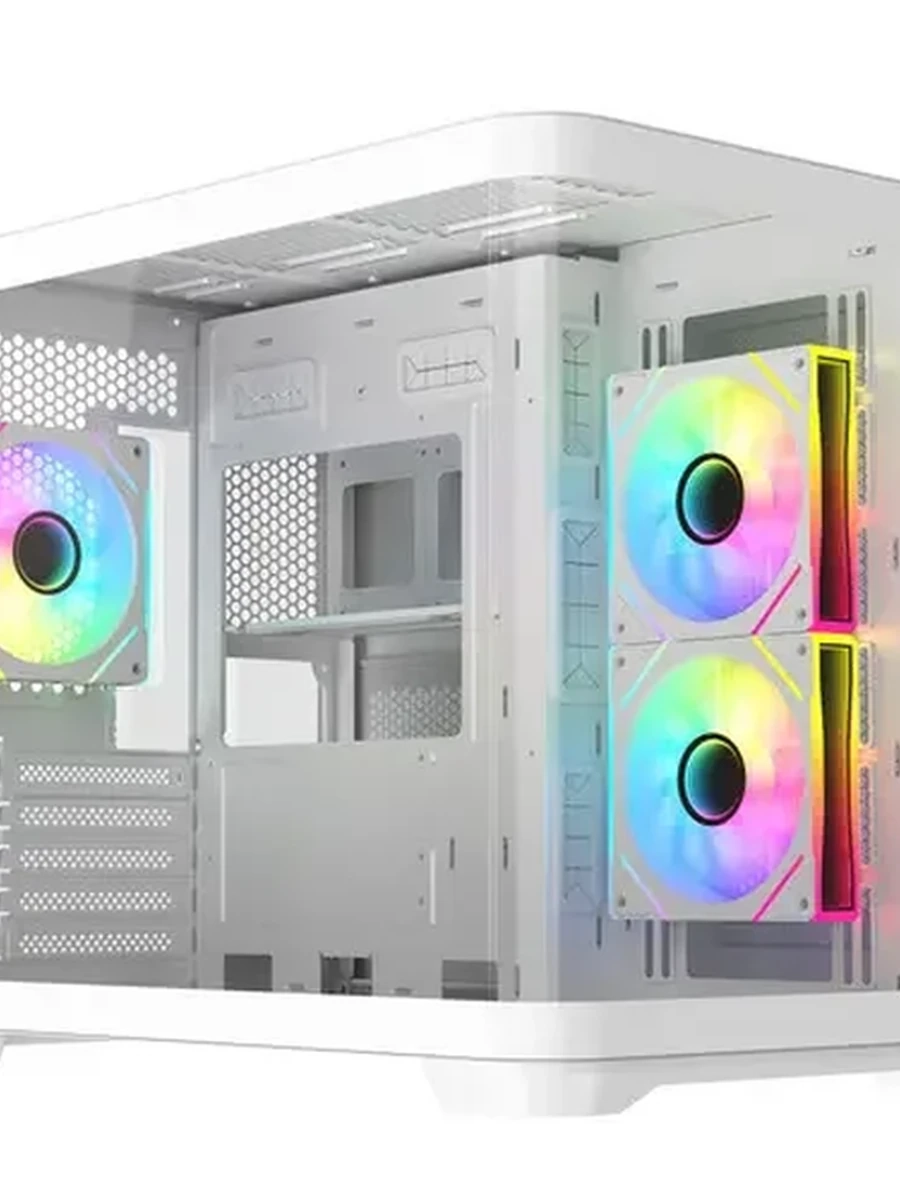 Корпус ARDOR GAMING Crystal CGM Minicase White, 3*120 ARGB, USB 3.2*2, USB Type-C, 0.6 мм, 2 screw, Glass front, без БП