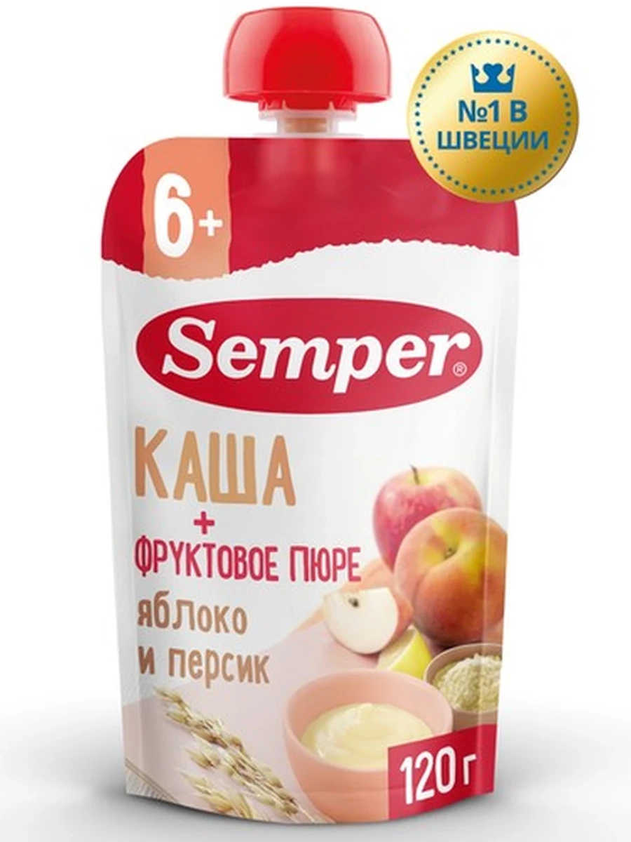 Semper пюре "Яблочно-персиковое пюре с кашей" (120грx12)