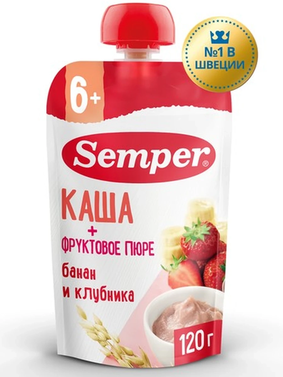 Semper пюре "Бананово-клубничное с кашей" (120грх12)