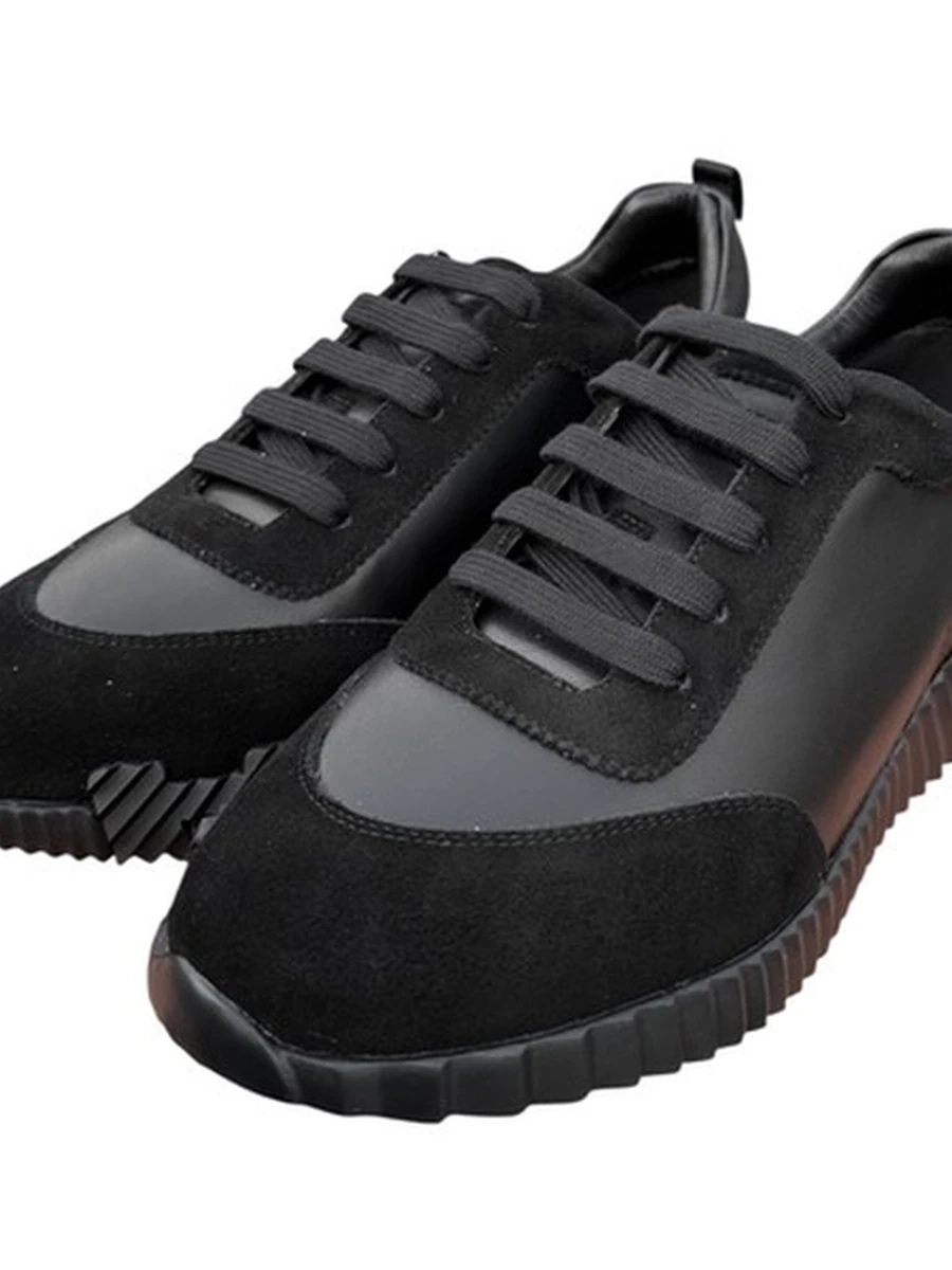 Кроссовки Hermes Bouncing total black(Эрме Баунсинг тотал блэк) полностью черного цвета 38 размера кожаные замшевые демисезонные.