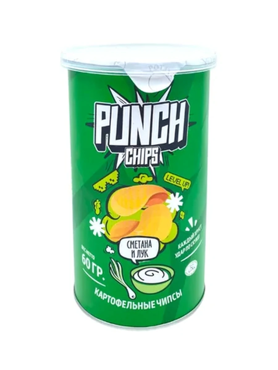 ЧИПСЫ PUNCH СО ВКУСОМ СМЕТАНЫ И ЛУКА 60ГР