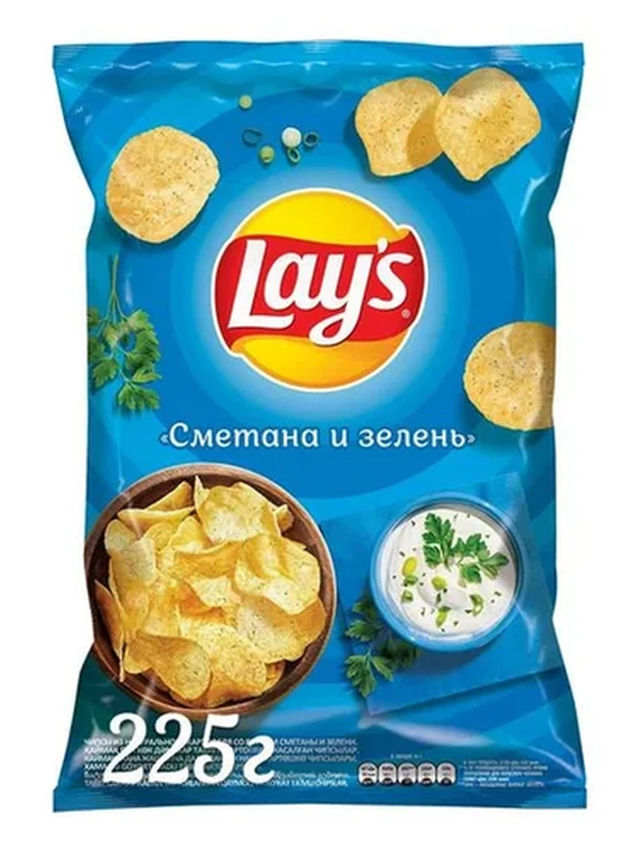 ЧИПСЫ КАРТОФЕЛЬНЫЕ LAY'S СМЕТАНА И ЗЕЛЕНЬ 225ГР