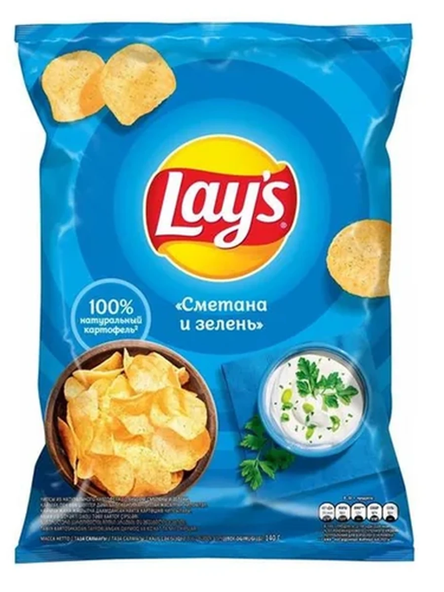 ЧИПСЫ КАРТОФЕЛЬНЫЕ LAY'S СМЕТАНА И ЗЕЛЕНЬ 140ГР