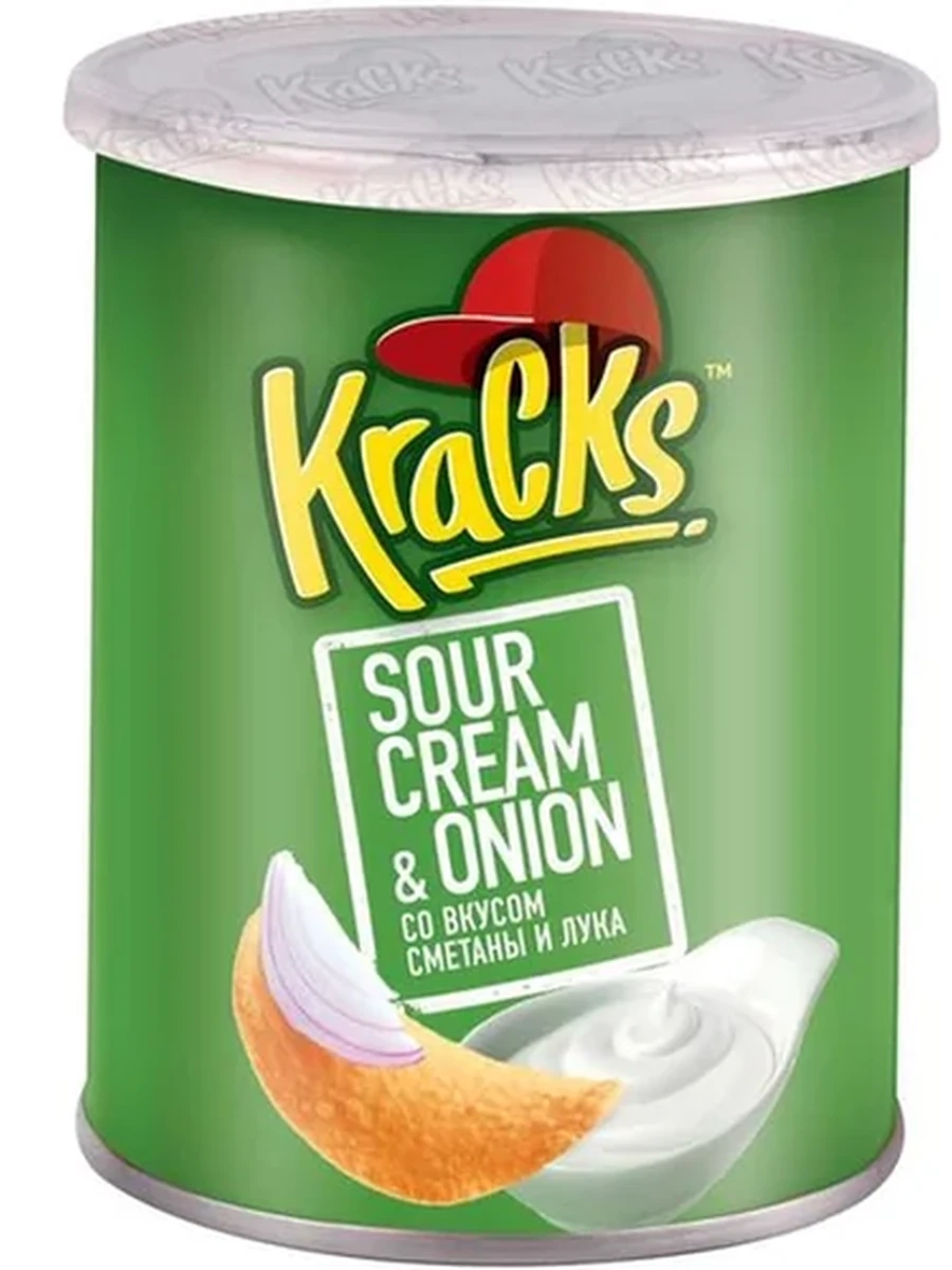 ЧИПСЫ KRACKS СМЕТАНА И ЛУК БАНКА 45ГР