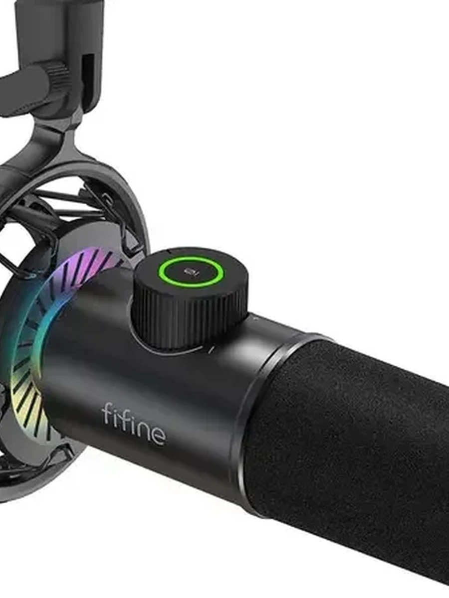 Микрофон Fifine K658 [настольный, подвесной, стриминговый, динамический, USB C, RGB подсветка, кнопка откл.звука, разьем для наушников]