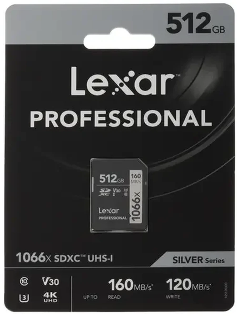 Карта памяти Lexar Professional 1066x Silver series [SDXC, V30, 512 Gb, 160/120 Mb/s]