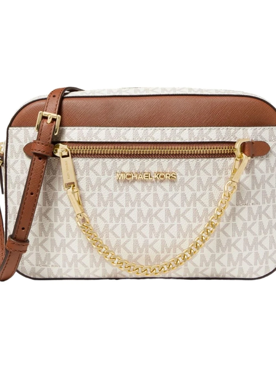 Сумка Michael Michael Kors Jet Set Large Logo Crossbody, белый/коричневый