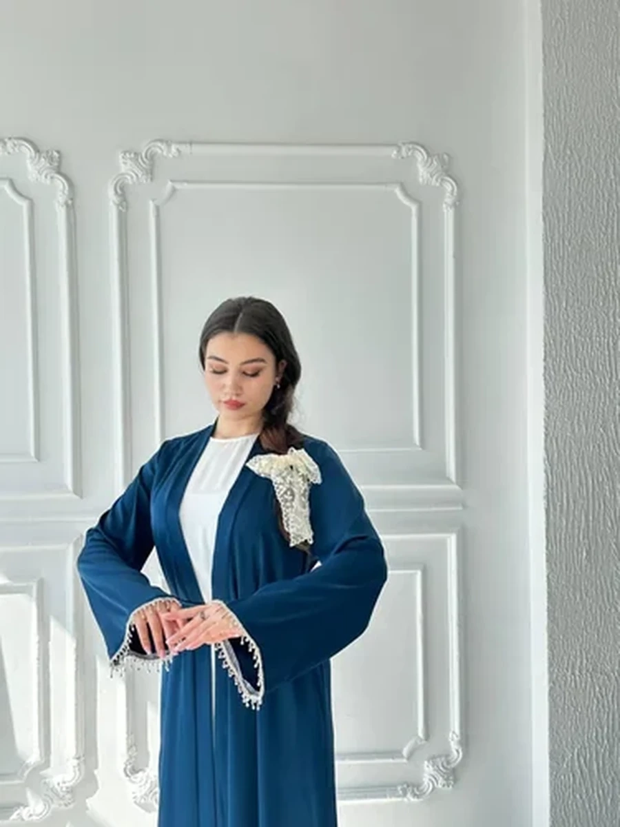 Нарядная абайя двойка с декоративной брошью