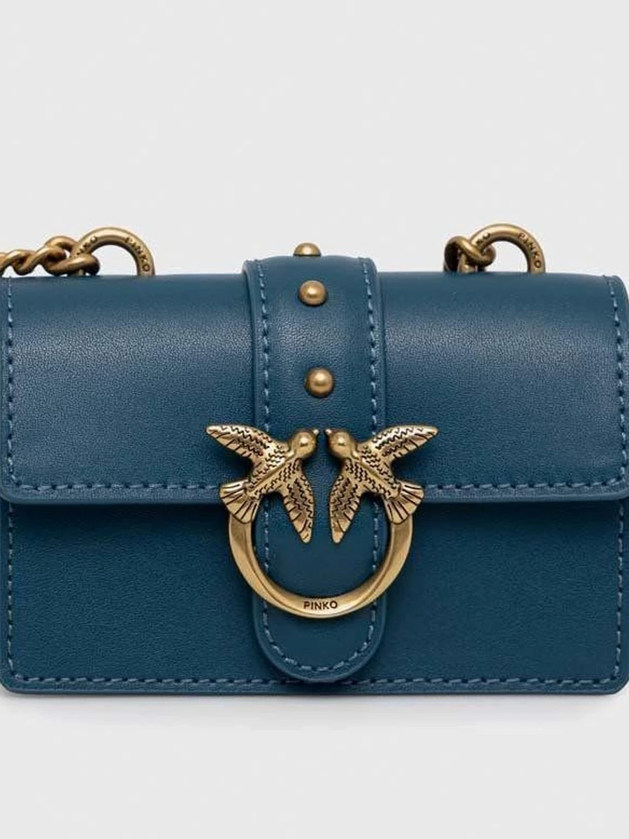 PINKO Classic Синая сумка через плечо с нашивкой-логотипом из гладкой кожи