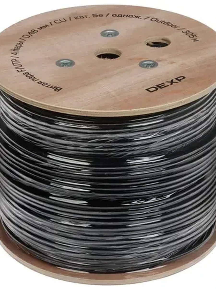 Кабель DEXP [Витая пара F/UTP/4 пары/0,48 mm/CU/кат. 5е/однож./Outdoor/305 m/box/(Черный)] [TP5cFUTPO305B]