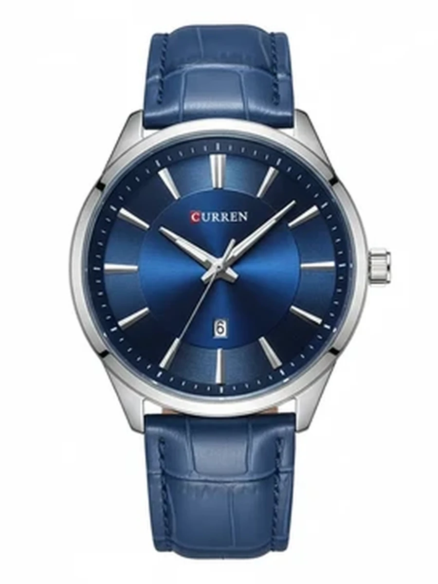 Классические мужские наручные часы Curren 8365 с синим кожаным ремешком