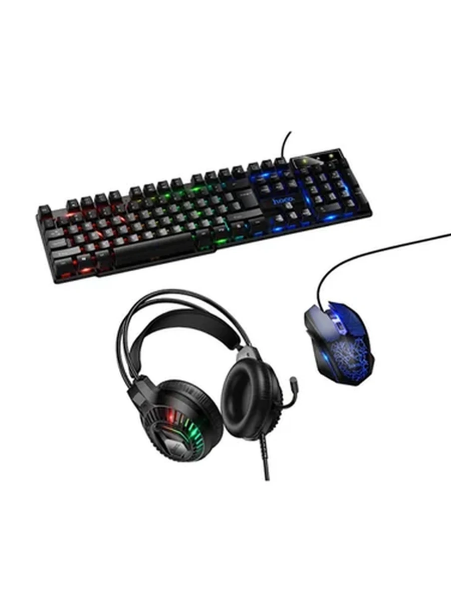 Клавиатура HOCO DI86 Handsome luminous keyboard mouse headset set(english version) Black