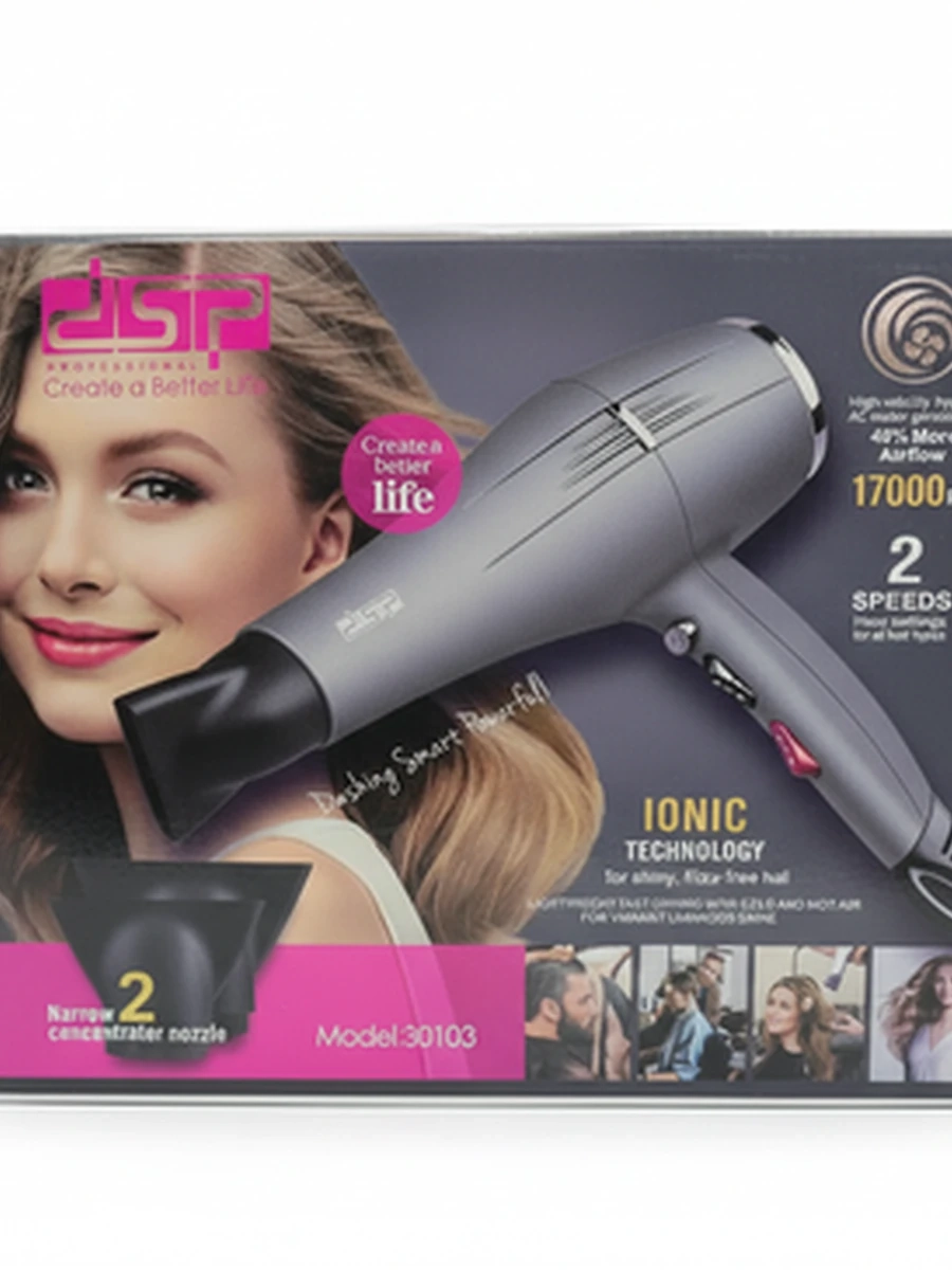 Профессиональный фен для волос DSP 30103 с функцией ионизации и насадками