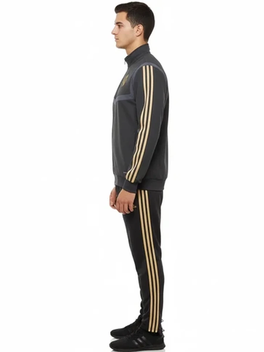 Мужская спортивная олимпийка Adidas Real Madrid черная с золотыми полосками
