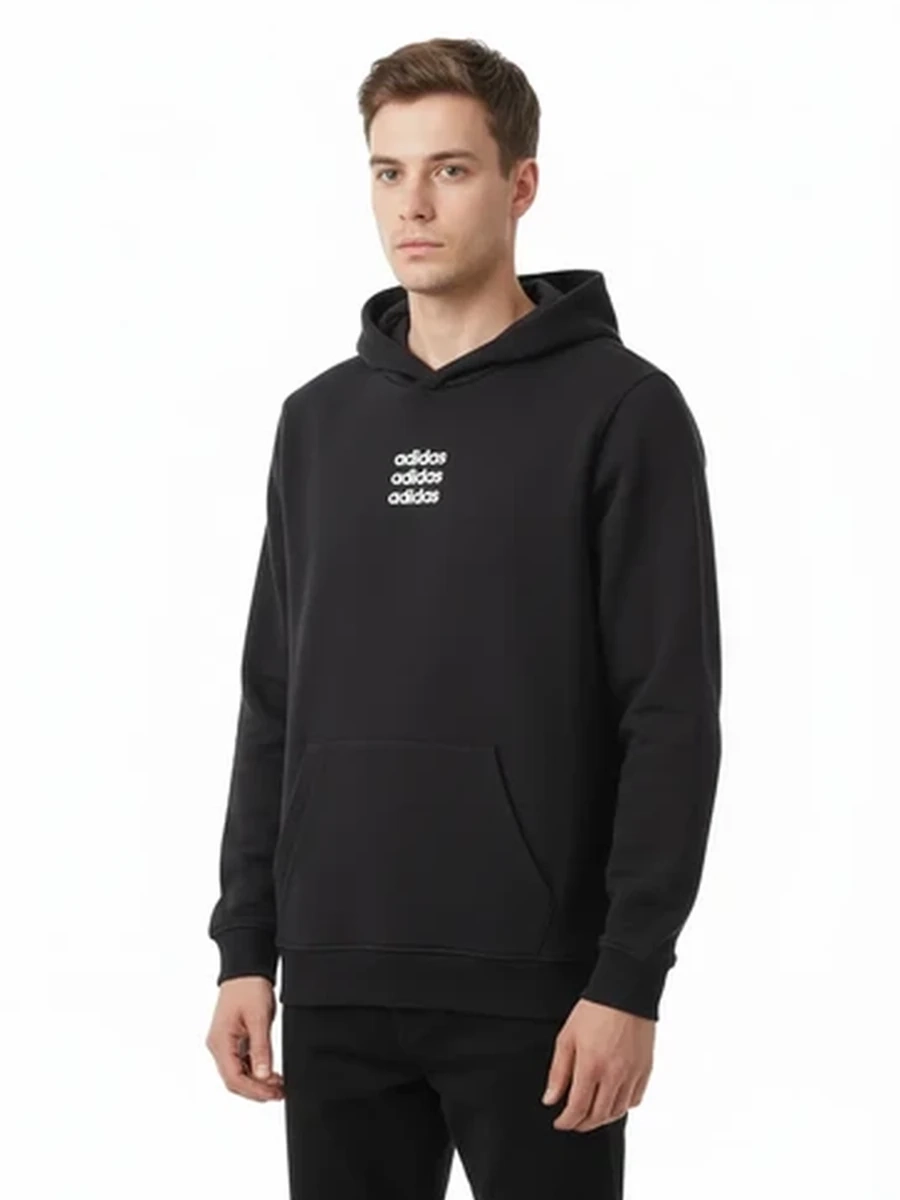 Худи мужское Adidas черное с капюшоном спортивная толстовка с логотипом