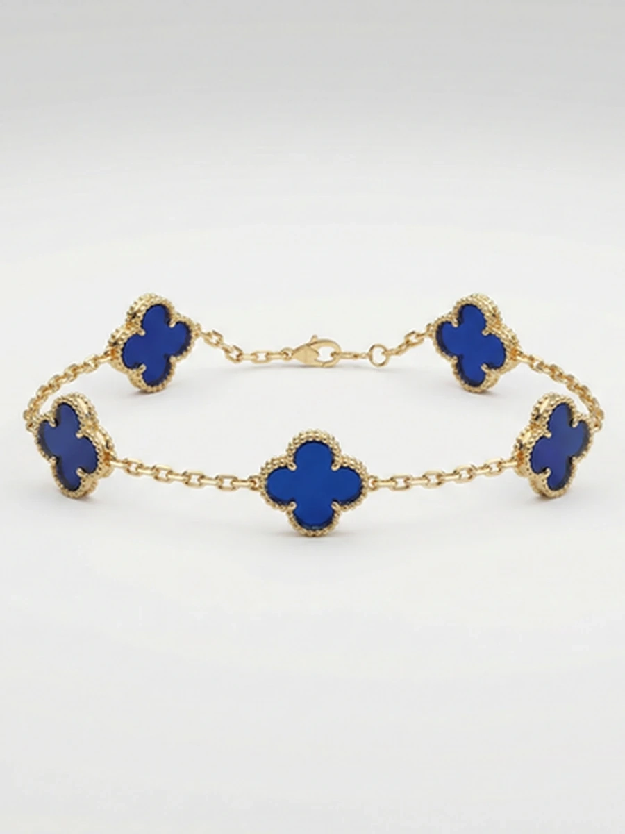 Браслет женский в стиле Van Cleef золотой с синим перламутром переливающийся
