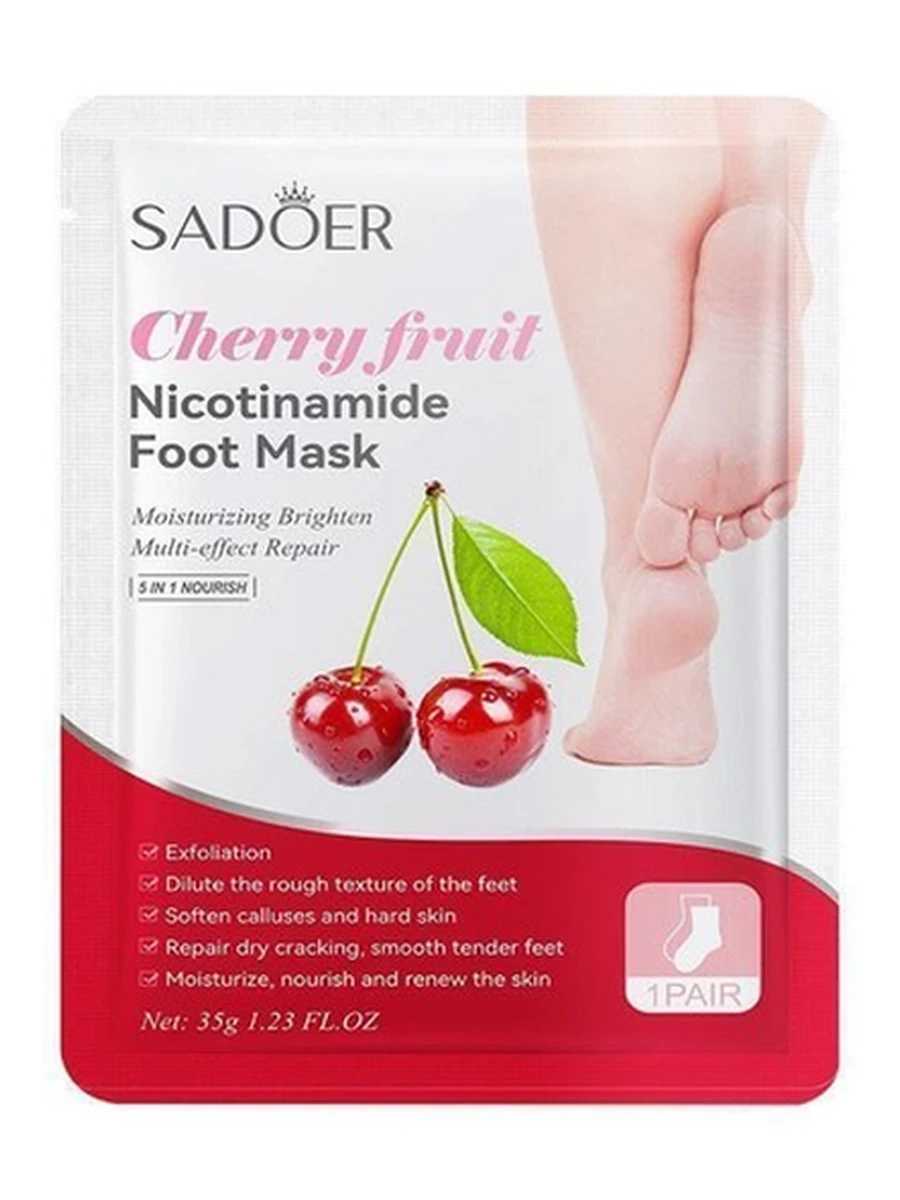SADOER Cherry Fruit Nicotinamide Foot Mask Обновляющая маска-носки для ног с экстрактом вишни и ниацинамидом