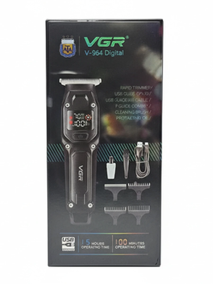 Профессиональный триммер для волос и бороды VGR V-964 аккумуляторный с дисплеем