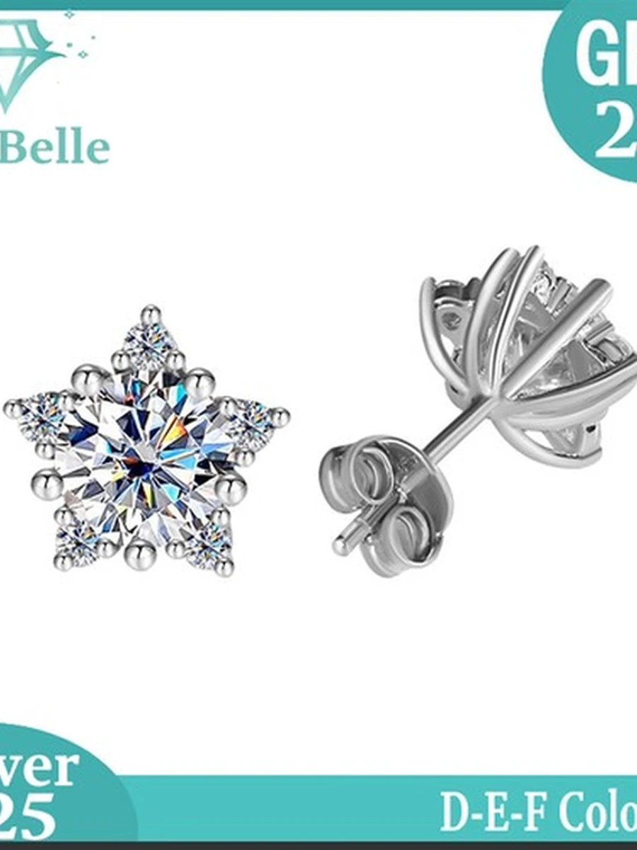 Женские серьги Princess серебро 925 пробы с камнями MOISSANITE 2.0ct