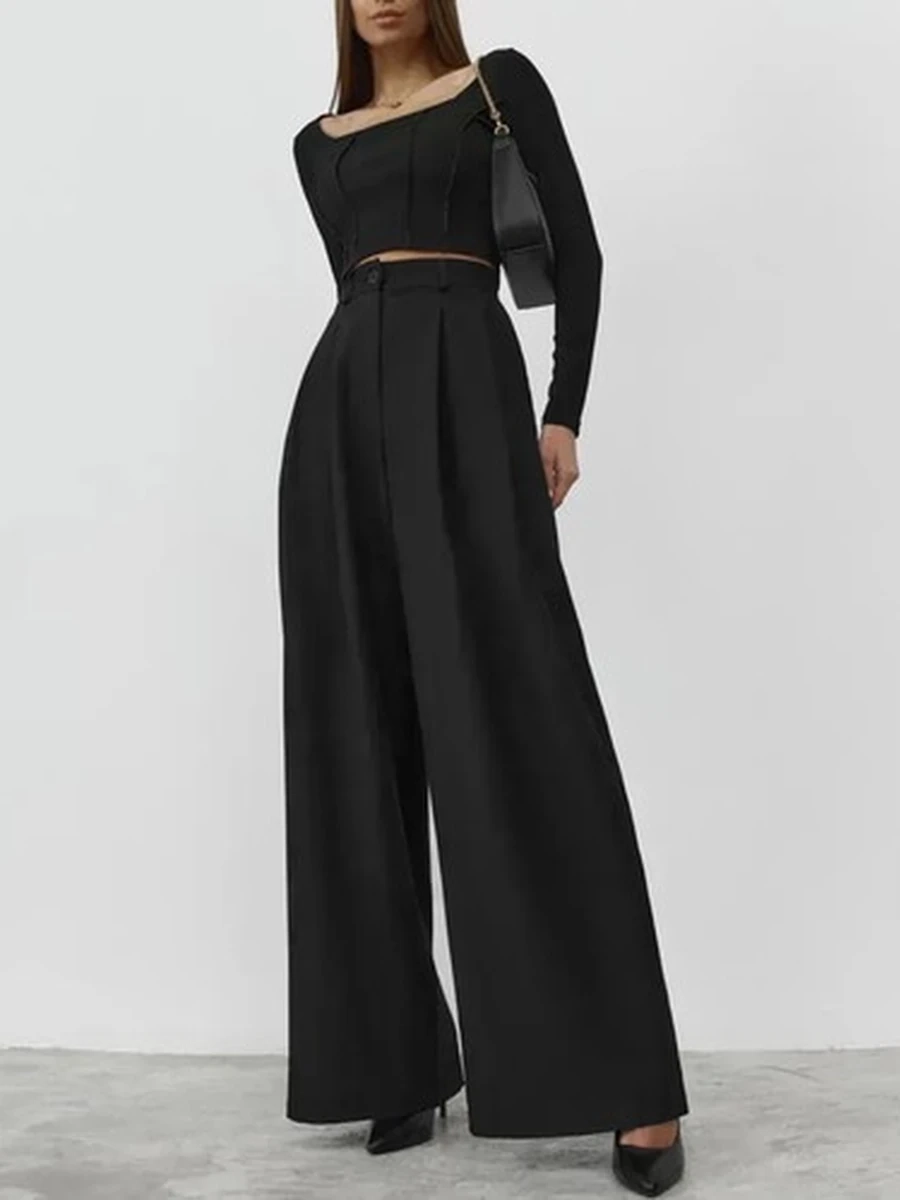 Брюки палаццо классические широкие с защипами прямые