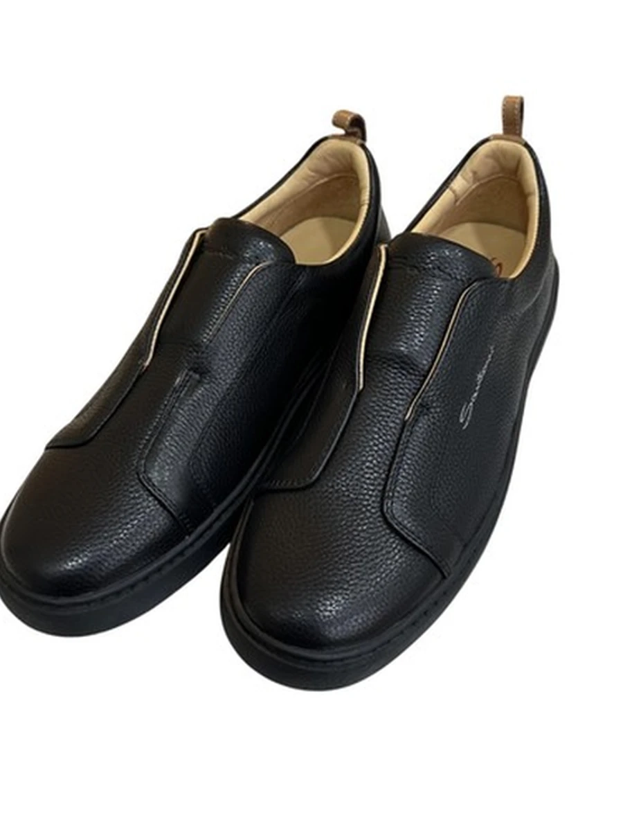 Слипоны Santoni  Victory (Сантони Виктори, Clean Icon Victory) черного цвета 43 размера кожаные без шнурков (кроссовки, сникеры, туфли, кеды).
