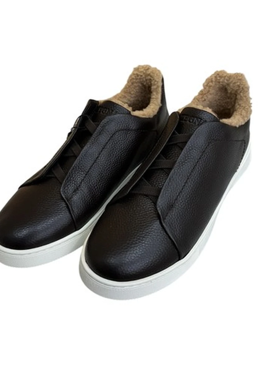 Кроссовки ZEGNA Triple Stitch (Зенья Трипл Стич) коричневого цвета 42 размера кожаные зимние с мехом.