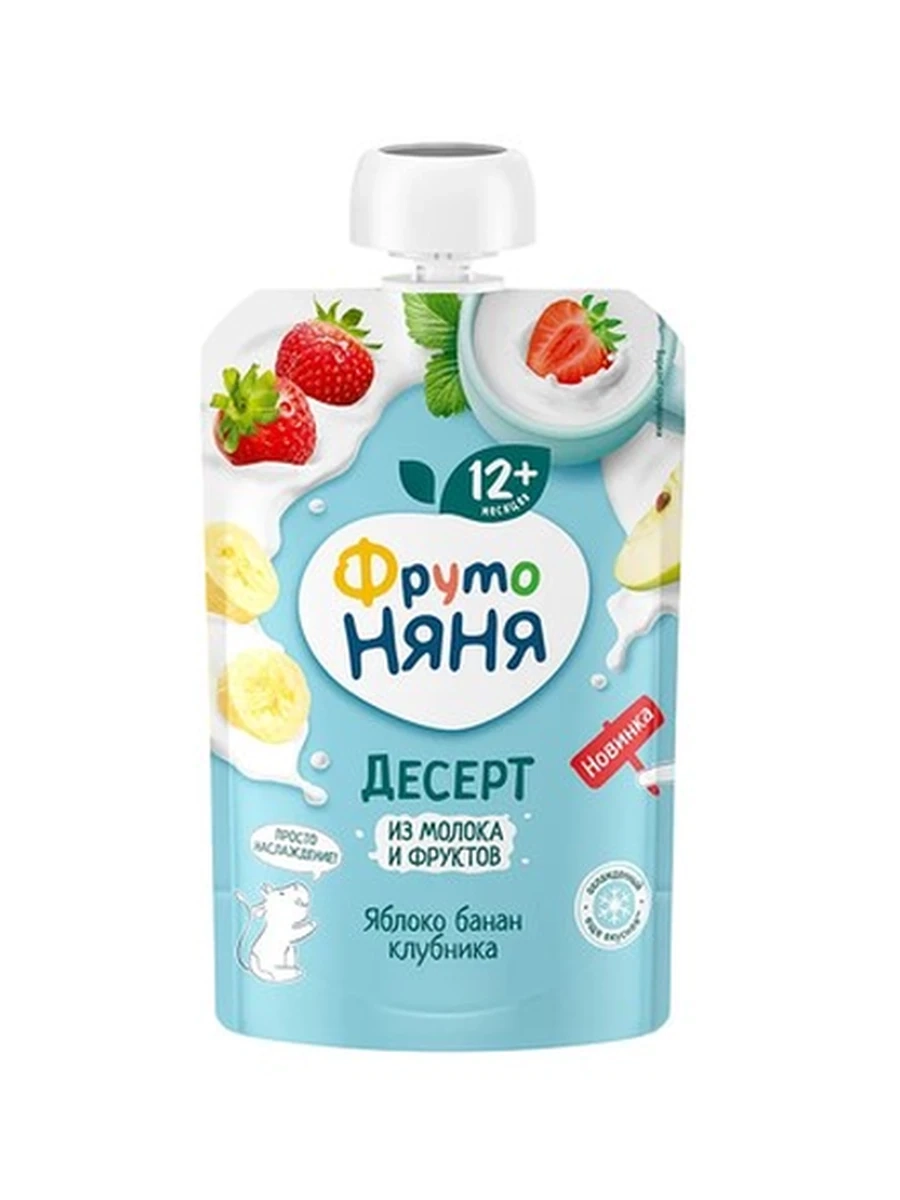 Фруто няня Пюре Десерт Яблоко банан клубника 90 гр