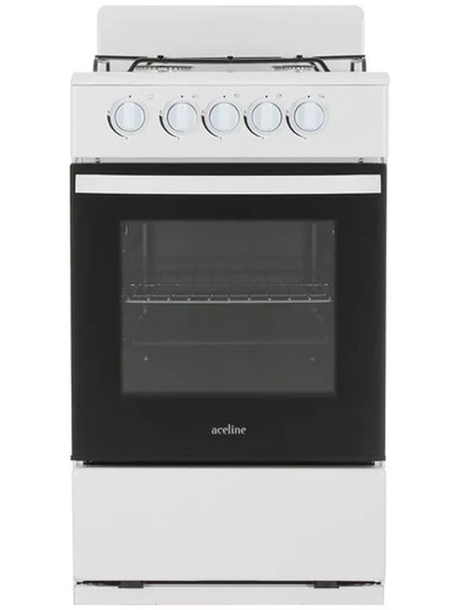 Газовая плита Aceline G15-1W [50 см, эмал. сталь, конф.-4 шт, дух.-газовый, 54 л, реш.-сталь, ящик, термометр, белый]