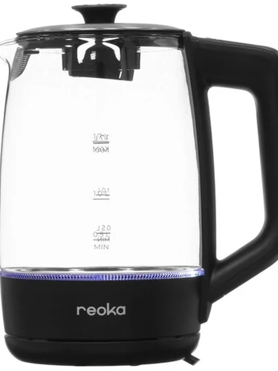 Электрочайник Reoka RKEK-14TS [Стекло, 1.7 л, 1900 Вт, залив воды через крышку, с Tuya, поддержание t, дымчатое стекло] Черный