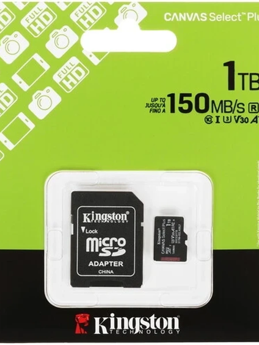 Карта памяти Kingston Canvas Select Plus [microSDXC, A1, 1TB, 150Mb/c, адаптер]