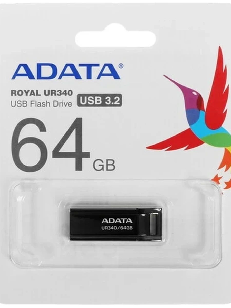Память USB Flash A-Data UR340 [Type-A, 3.0, 64 Gb, металл, черный]