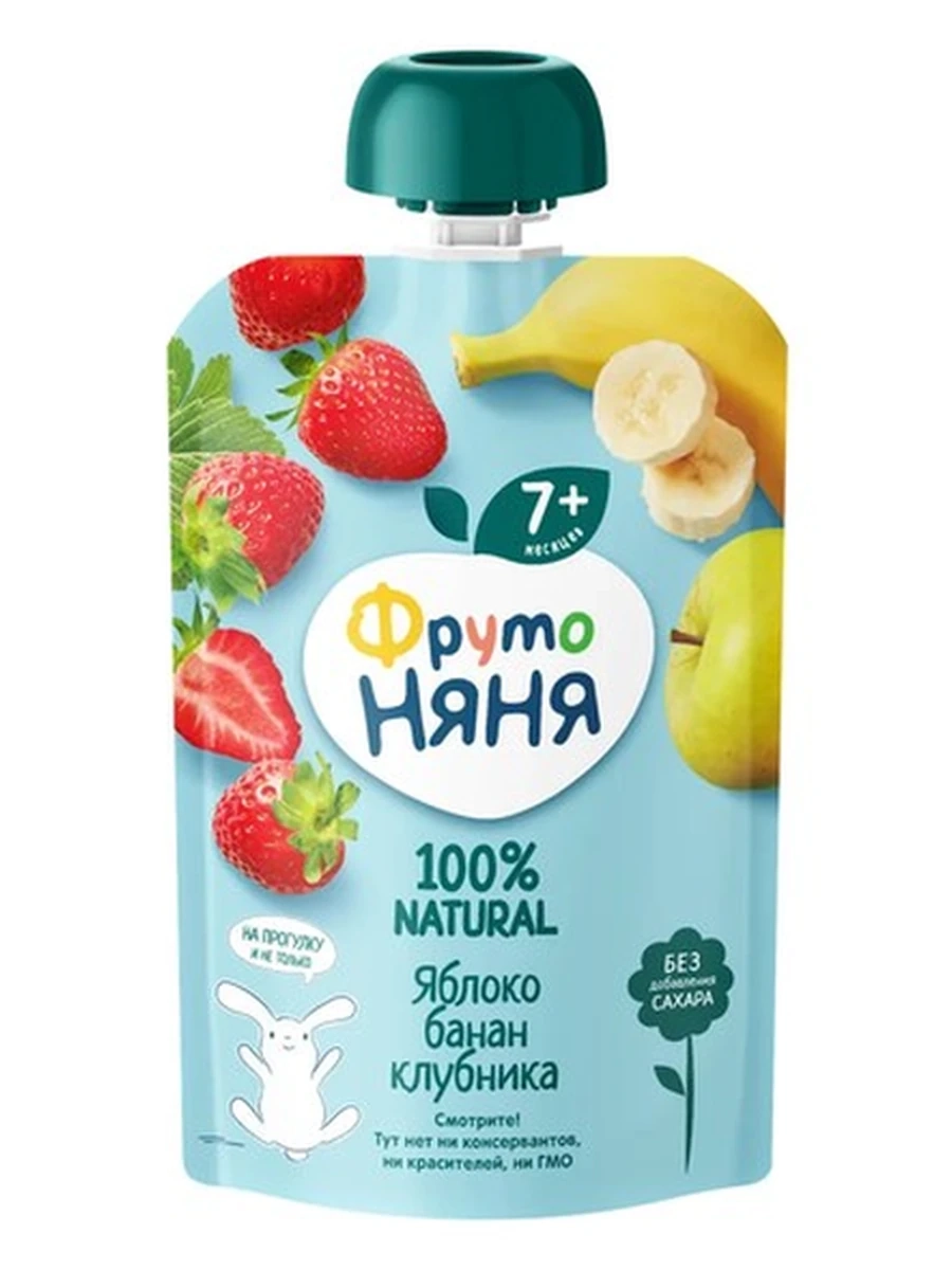 Фруто няня Пюре Яблоко банан клубника 90 гр