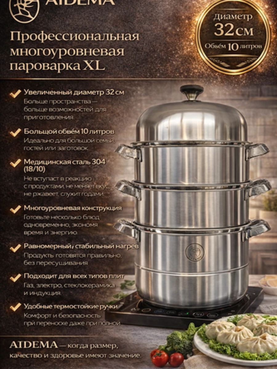 Мантышница из нержавеющей стали (4 уровня) диаметр-32см