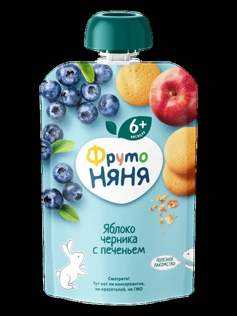 Фруто няня Пюре Яблоко черника с печеньем 90 гр