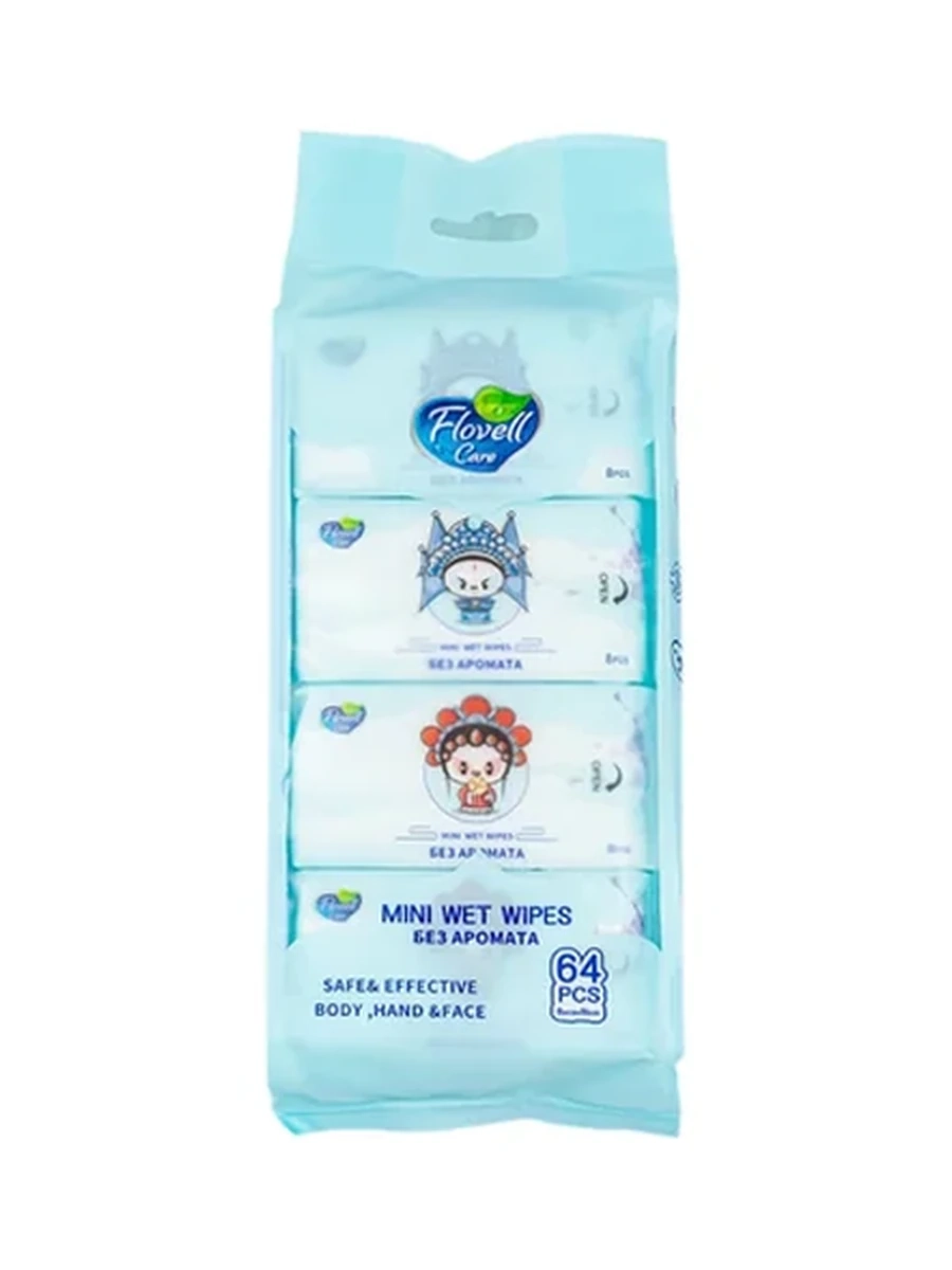 САЛФЕТКИ ВЛАЖНЫЕ FLOVELL BLUE МИНИ 8*8 64 ШТУК