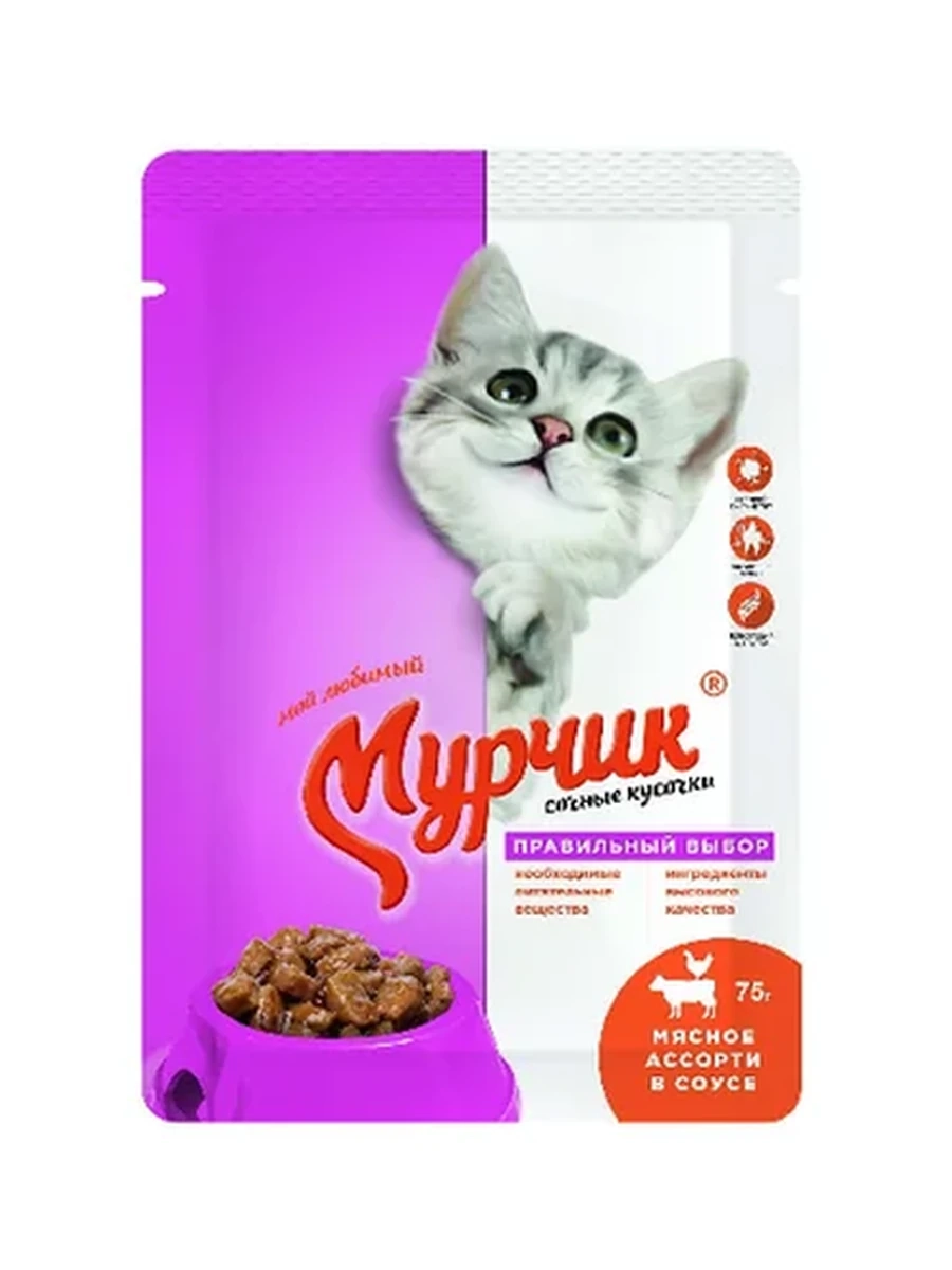 Корм д/кошек МУРЧИК мясное ассорти в соусе д/п 75гр