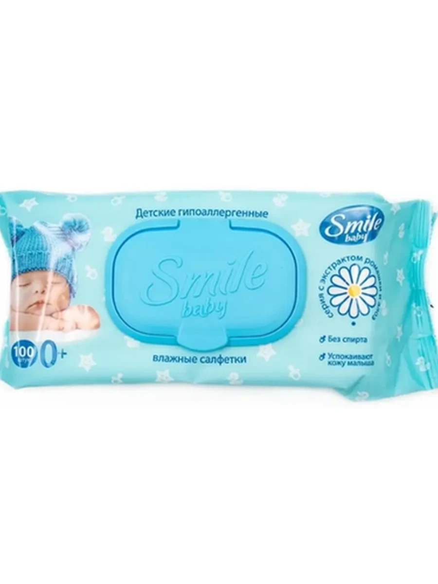 САЛФЕТКИ ВЛАЖНЫЕ ДЕТСКИЕ SMILE BABY РОМАШКА АЛОЭ С КРЫШКОЙ 100ШТ