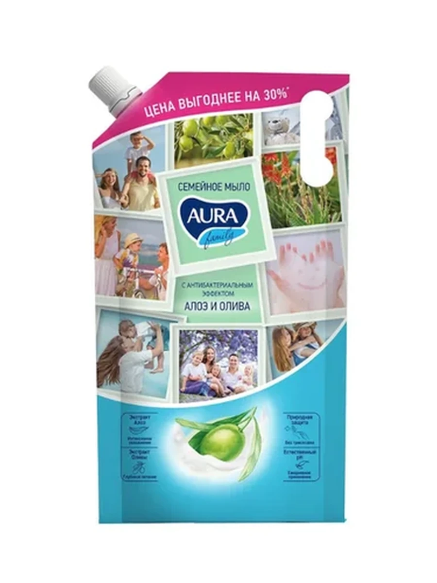МЫЛО ЖИДКОЕ AURA FAMILY АЛОЭ И ОЛИВА АНТИБАКТЕРИАЛЬНЫЙ Д/П 1000МЛ