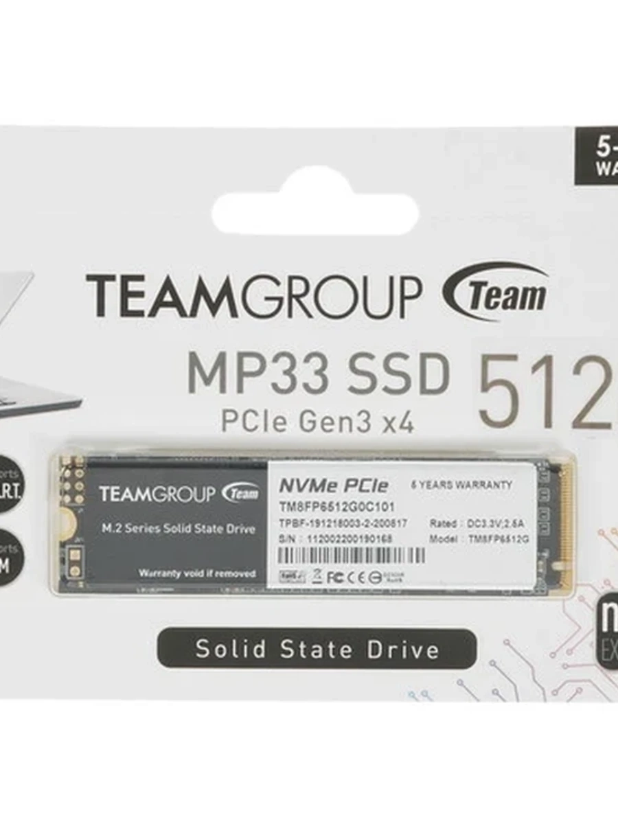 Твердотельный накопитель SSD M.2 2280 512Gb Team Group MP33 [TM8FP6512G0C101] TLC 3D NAND (R1700/W1400MB/s)