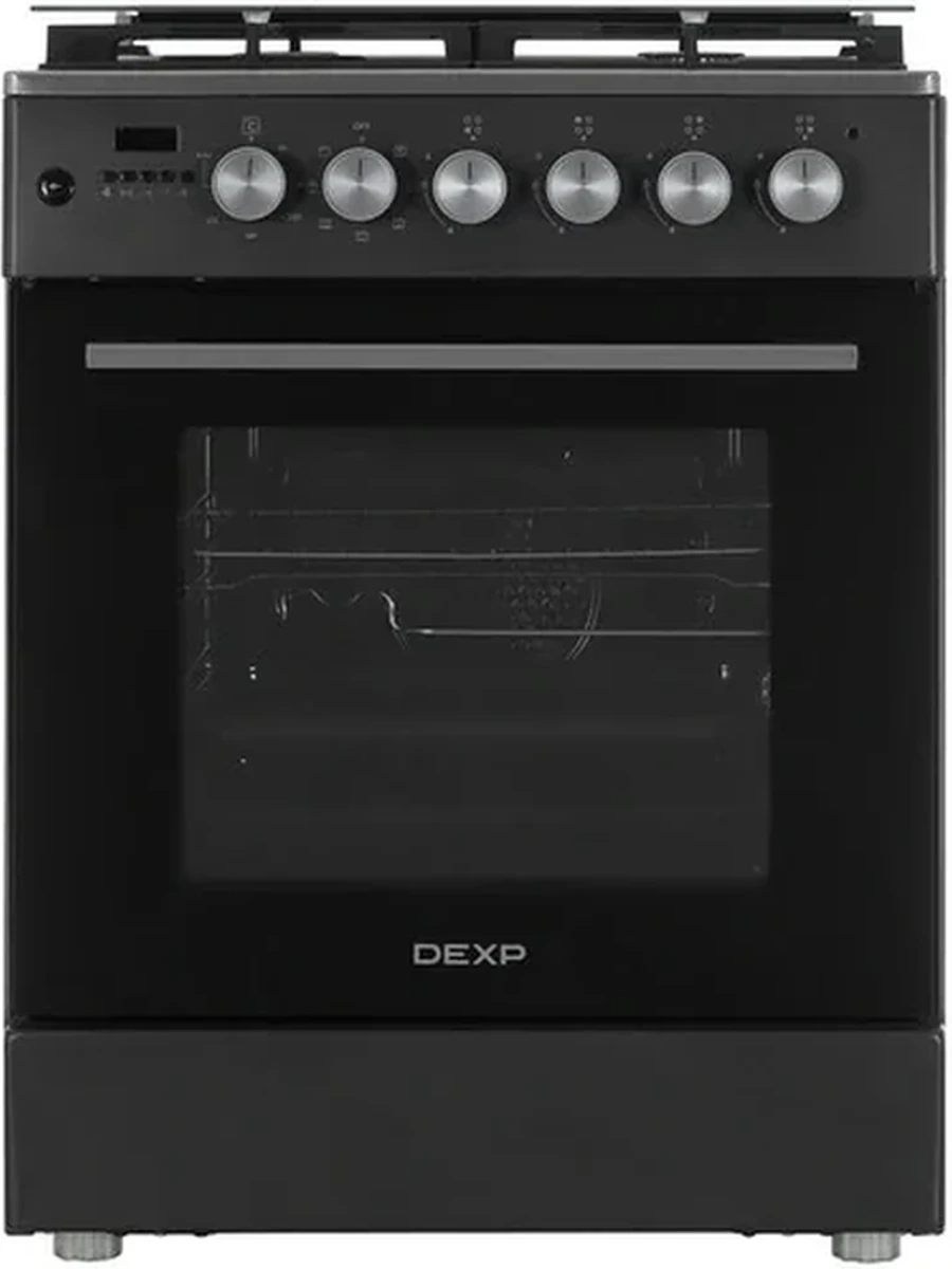 Комбинированная плита DEXP MC60-M03DG [60 см, эм.ст., конф.-4 шт., Wok, дух.-эл., 65 л, гриль, конв., верт, эл-подж, реш.-чуг, дисп] Нерж+Антрацит